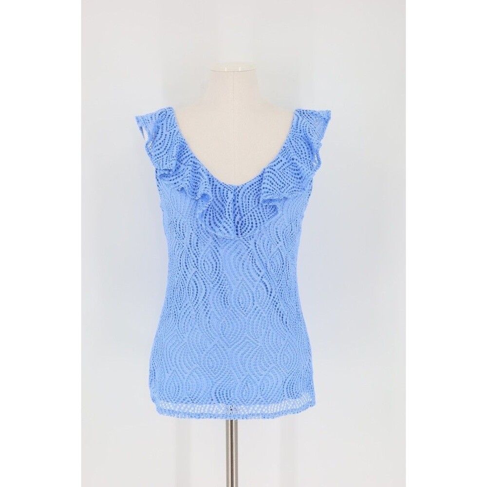 Lilly Pulitzer Alessa Blue Lace Ruffle V Neck Tank Top Women Size Small